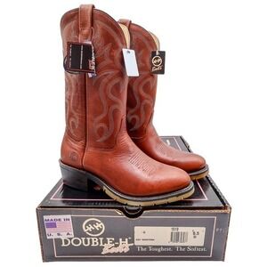 Double-H AG7 Western Work Boots Mens 9.5 D Brown Leather 1519 USA NWT